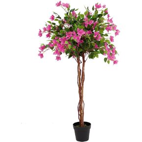 lesolar Artificial Bougainvillea Tree with Faux Silk Flowers & Green Leaves 5 Feet Large Fake Green Plant with Plastic Pot Artificial Tree Decoration for Home Office Garden Wedding Christmas Party