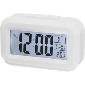 uxcell Square Electronic Alarm Clock with LCD Screen, White Digital Alarm Clocks for Bedrooms, Snooze, 12/24H, Battery Operated for Bedrooms Heavy Sleepers Travel Office