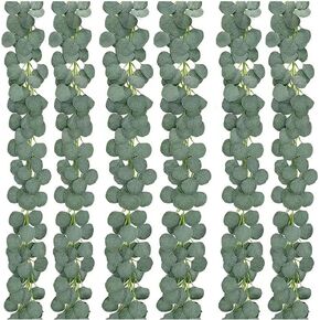 5.9Ft Artificial Eucalyptus Garland Greenery - Frost Green Silk Eucalyptus Leaves Vines Faux for Wedding Party Arch Wall Garden Christmas Decorations (6)