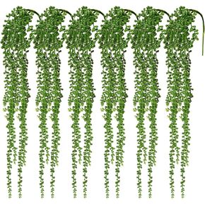 6 Pcs String of Pearls Plant Artificial Hanging Succulents Plants,Fake String of Pearls Greenery Plants,Fake Hanging Plants,Faux String of Pearls Plant for Wall,Home,Garden,32 inch Each Length