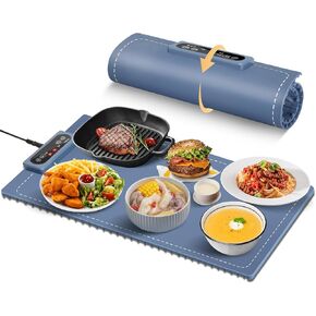 Food Warming Mat, Electric Warming Tray, Portable and Rollable, Premium Silicone Nano-Material, Fast Heating, 3 Temperature Settings & Auto Shut-Off for Buffet, Party, Thawing