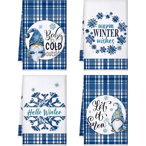 Patelai 4 Pcs Christmas Kitchen Towels Buffalo Plaid Dish Hand Towels 24 x 16 Inch Absorbent Winter Snowman Tea Towels Housewarming Gifts Kitchen Bathroom Christmas Decoration(Red Black,Tree)