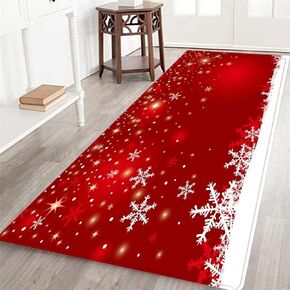 Christmas Long Runner Rug for Hallway,Celebration Theme with Shiny Spots of Merry Xmas Winter Snowflake,Area Rug Non-Slip Floor Carpet Indoor Doormat Entrance Door Mats Washable Kitchen Rugs,Red