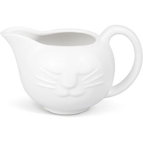 Cat Gravy Boat, 10oz Ceramic Classic Gravy Jug, Small Sauce Jug with Smooth Handle, Porcelain Sauce Boat for Salad Dressing, Broth, Cream, Milk