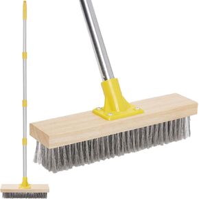 Stainless Steel Deck Brushes for Scrubbing Heavy Duty, 60" Concrete Floor Scrub Brush with Long Handle, Metal Stiff Wire Scrubber Broom for Cleaning Moss, Garage, Patio, Garden, Outdoor Stain