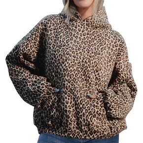 Leopard Print Hoodies for Women Oversized Cheetah Hooded Sweatshirt 2000s Graphic Pullover Tops Y2k Boyfriend Hoodie