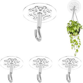4 PCS Adhesive Ceiling Hooks, 30lbs Super Heavy Duty Command Ceiling Hanging Hooks, Strong No Drill Outdoor Sticky Ceiling Hanger for Hanging Plants Lanterns Wind Chimes Lights