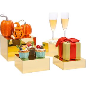 Riser Display Stands, Handmade Acrylic Risers Stand, 2" 3" 4" 6" Gold Acrylic Cubes Display Box, Food Stand, Buffet Risers, Retail Nesting Display Riser Stands for Jewelry Cupcake Figures Purse