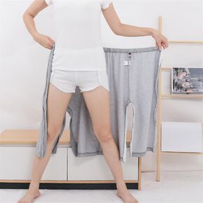 Zipper Patient Clothing,Patient Care Pants,Full Open Post Surgery Pants,Leg Post Surgery Pant Suit for Home Care,Post Surgery,Dialysis,Elderly,Fracture,Disability,Rehab(Cropped,Grey,M)