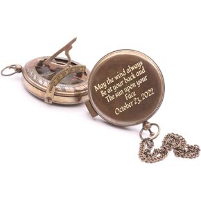 Antique Nautical Vintage Directional Magnetic Compass with Famous Scripture Quote Engraved Baptism Gifts with Leather Case or Wooden Case for Loved Ones, Son, Father, Love, Partner, Spouse, Fiancé.