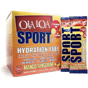 Ola Loa Sport Mango Tangerine All-Natural Hydrating Sports Drink Mix - Energy, Amino Acids, Electrolytes, Vitamin C, Vitamin B, Gluten Free, Vegan - Drink Your Vitamins - 30 Packets (7.4oz)