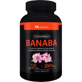 Standardized Banaba 2000 mg 120 Vegetable Capsules. Supports Healthy Immune System and Metabolic Function. Non-GMO.