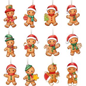 24 Pcs Gingerbread Christmas Tree Ornaments, Gingerbread Wooden Hanging Ornaments for Christmas Tree Indoor Outdoor Christmas Tree Decorations