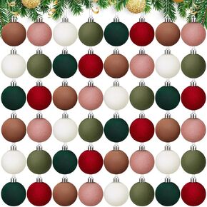 48 Pcs Velvet Christmas Balls Flocked Christmas Tree Ornaments Xmas Plastic Shatterproof Neutral Hanging Ornament for Xmas Tree Home Party Decorations(1.57/1.97/2.36 Inch,Classic Color)