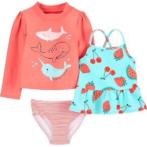 Simple Joys by Carter's Girls' 3-Piece Assorted Rashguard Sets, Yellow/Green