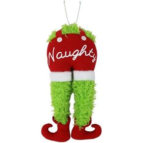 18" Christmas Furry Elf Bottom Wreath Decor Kit with Naughty (Lime, Red, White)