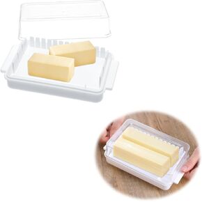 2Pcs Butter Dish with Lid for Countertop, Extra Large Plastic Butter Holder Container with Handles&Markings in Kitchen Organization, Perfect for 2 West/East Coast Butters