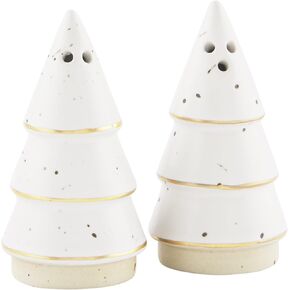 Mud Pie Stoneware Tree Salt and Pepper Set, Gold, 3 1/4" x 4" dia