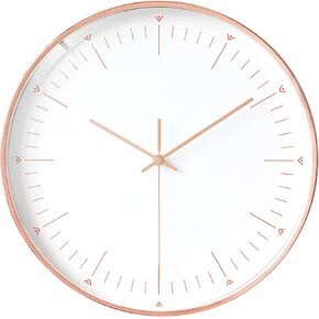 Stephanie Imports Modern Minimalist Rose Gold on White Silent Wall Clock with Glass Top (Roman Numeral Dial)