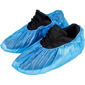 100 Pack Shoe Covers Disposable Non Slip, Premium Waterproof and Recyclable Shoe Booties Covers for Indoors, Fits Up To 11 US Men and 13 US Women Size(50 Pairs Blue) (Blue)