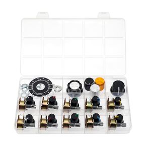 (Pack of 10) WH148 Horizontal Dual Gang 6 Pins Potentiometer B2K 2K Ohm Variable Resistors 15mm knurled Shaft Aluminum Alloy Knob Caps