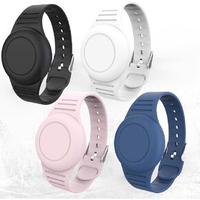 Waterproof Air Tag Bracelets for Kids [4-Pack] – Hidden Airtag Holder Wristbands for Toddlers, Lightweight Silicone Full-Cover Anti-Lost GPS Tracker Bands for Apple tag (Dark Blue/Black/Pink/White)