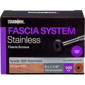 Headcote Stainless Steel Fascia Screws for Deck Installation 9 X 1-7/8" Torx Brown 100 Pieces