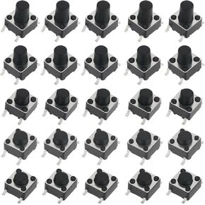 Create idea 100Pcs SMT SMD Momentary PCB Tactile Switch Set 4-Pin Touch Button Plug in Switches Black Cap Tact Button Switches 6x6x4.3/5/6/7/8mm