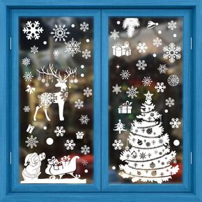 210Pcs Christmas Snowflake Snowman Candy Dwarf Santa Claus Window Clings Stickers, Double Side Removable Christmas Window Decorations for Glass Windows Xmas Holiday Home Office Party Decor