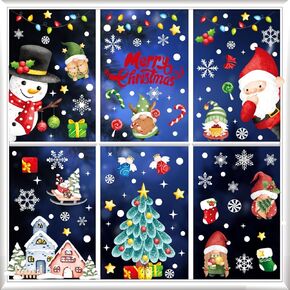 210Pcs Christmas Snowflake Snowman Candy Dwarf Santa Claus Window Clings Stickers, Double Side Removable Christmas Window Decorations for Glass Windows Xmas Holiday Home Office Party Decor