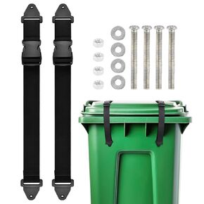 Kakalote 2pcs Trash Can Lid Lock Garbage Strap for Animals, Universal Trash Can Lock, Adjustable Outdoor Bear Proof Trash Can Strap for Various Trash Bins