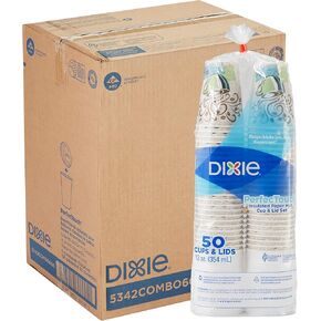 Dixie PerfecTouch 12 oz. Insulated Paper Hot Coffee Cup and Lid Set by GP PRO (Georgia-Pacific) Coffee Haze and White, 5342COMBO600, 300 Cups and 300 Lids (50 Cups and Lids Per Pack, 6 Packs Per Case)
