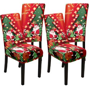 Christmas Chair Covers Set of 4, Dining Chair Slipcovers Removable Seat Covers Seat Protector Cover for Dining Room Hotel Banquet Restaurant Christmas Decoration Holiday Party (Santa+Snowman)