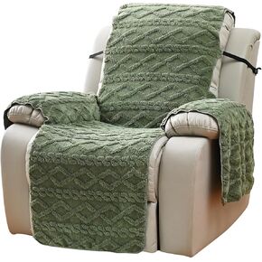 vctops Geometric Jacquard Plush Recliner Chair Cover Soft Fuzzy Fluffy Reclining Chair/Furniture Protector with Elastic Straps for Kids, Pets(Green,21.7")