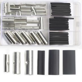 Insulated Butt Connectors Kit with Heat shrinkable Tube Butt Splice Automotive, Marine Uninsulated DIY But Tinned Splice Bare Crimping Terminal Repair Sleeve Pure Needle Tubular…