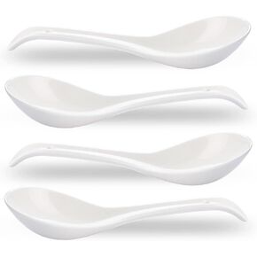 Porcelain Soup Spoons Set of 4, Ceramic Chinese Soup Spoons 6.6 Inch, Asian Soup Spoons, Japanese Ramen Spoons, White