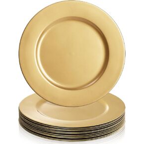 ZEAYEA 12 Pack Gold Charger Plates, 13 Inch Plastic Round Dinner Charger Plates for Wedding Party, Elegant Tabletop Decor