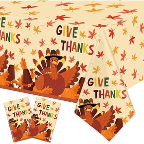 Augisteen Thanksgiving Plastic Table Covers Turkey Tablecloths Disposable Give Thanks Rectangle Tablecloth for Thanksgiving Fall Harvest Party Supplies, 54'' x 108'', 2 Pcs
