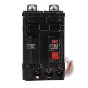 GE THQB2120GFT Bolt-On Mount Type THQB Self-Test Ground Fault Circuit Interrupter 2-Pole 20 Amp 120/240 Volt AC