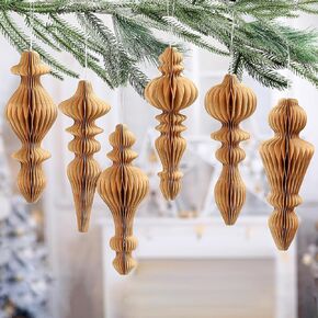 6 Pcs 10" Paper Christmas Ornaments Honeycomb Christmas Hanging Ornaments Neutral Christmas Finial Decorations for Xmas Party Ceiling Decoration Holiday Home Decor(Green Brown White)