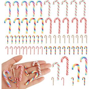FOIMAS 60pcs Mini Candy Cane for Crafts Christmas Plastic Fake Candy Cane Decor Ornaments for Christmas Craft Tree Hanging Decoration Supply