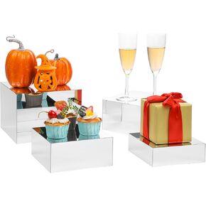 Riser Display Stands, Silver Acrylic Cubes Boxes Handmade Risers Stand, 6" 6.5" 7" 8" Buffet Risers Food Stand, Retail Nesting Riser Showcase Stands for Jewelry Crafts Figures Shoe Purse