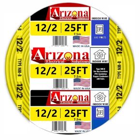 25 FEET 12/2 Type NM-B. Copper #12 AWG, 2 Conductor with Ground Insulated Jacket Yellow
