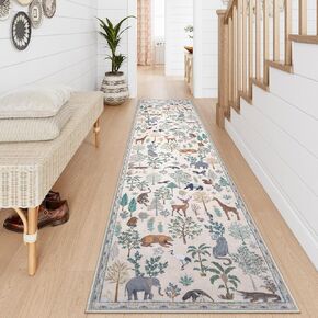 LEEVAN Jungle Animal 8x10 Area Rug Washable Christmas Living Room Area Rug, Beige Area Rug for Bedroom, Non Slip Large Nursery Rug Low Pile, Neutral 8x10 Rug for Dorm