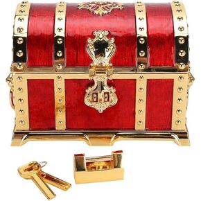 Metal Treasure Chest Vintage Rectangle Zinc Alloy Trinket Jewellery Box Pirate Treasure Chest Organizer with Lock Jewellery Storage Box