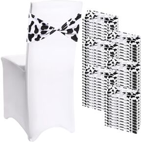 Newwiee 72 Pcs Cow Stripe Spandex Chair Bands Animal Print Elastic Chair Sashes Bow Polyester Chair Cover Bands Ties Without Buckle for Animal Safari Jungle Theme Party Birthday Decor