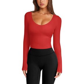 LASLULU Womens Long Sleeve V Neck Workout Tops Padded Slim Fitted Shirts Casual Tops Fall Basic Shirts with Built in Bra