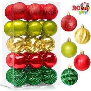 JOIEDOMI 30 Pcs 2.36" Christmas Balls Ornaments Set, Red & Gold Christmas Tree Decorations, Xmas Shatterproof Hanging Balls Ornaments for Christmas Tree Garland Holiday Party Supplies Indoor Decor