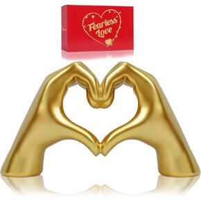 Heart Hands Sculpture, Room Decor Aesthetic Style, Home Decor Gifts for Her Women Girlfriend Wife Mom Teen Girl, Novelty Love Finger Statue Table Decor Shelf Decor for Living Room Bedroom (Gold)