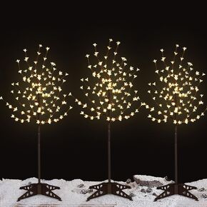 Coume 3 PCS Cherry Blossom Trees Lighted 4 FT, Christmas Light Decoration 4 Dimming Function 120 Warm White LED Lights Artificial Trees for Inside Outside Home Patio Wedding Anniversary Festival